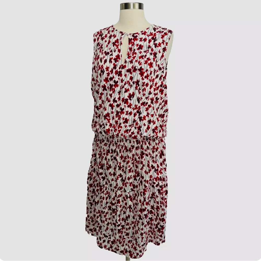 Lauren Ralph Lauren  Small Red Floral Dress Sleeveless Keyhole Front